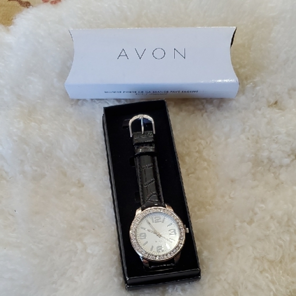 Avon APRIL BIRTHDAY Black and White Classic Watch NWT